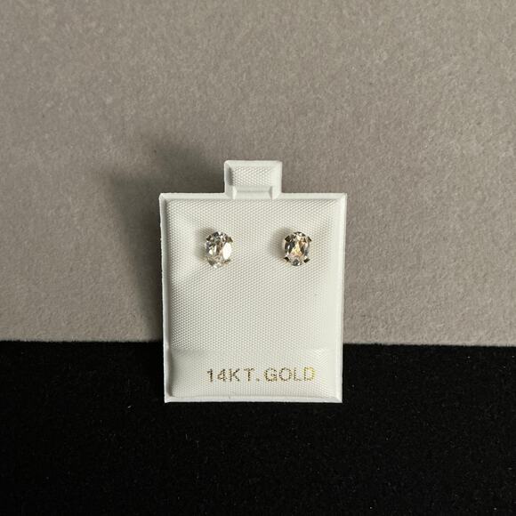 NEW-Solid 14k Gold Pushback Stud Earrings~5.3mm Oval - Picture 1 of 5